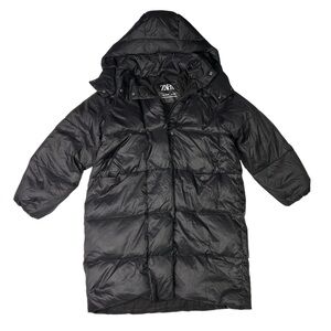 Zara Black Down Longline Parka Quilted Jacket